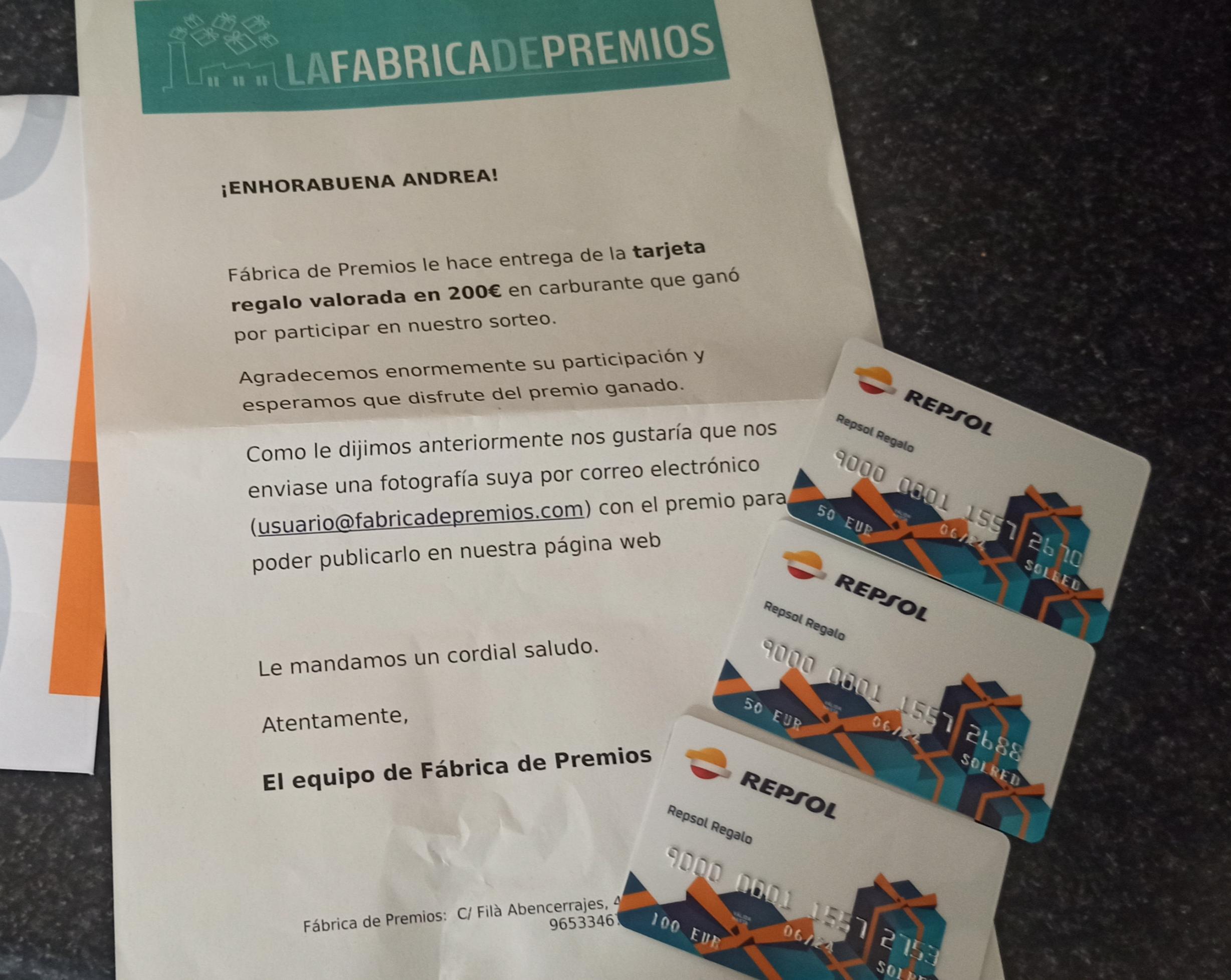 Andrea – EL ESCORIAL (Madrid) Ganadora de una tarjeta regalo de 200€