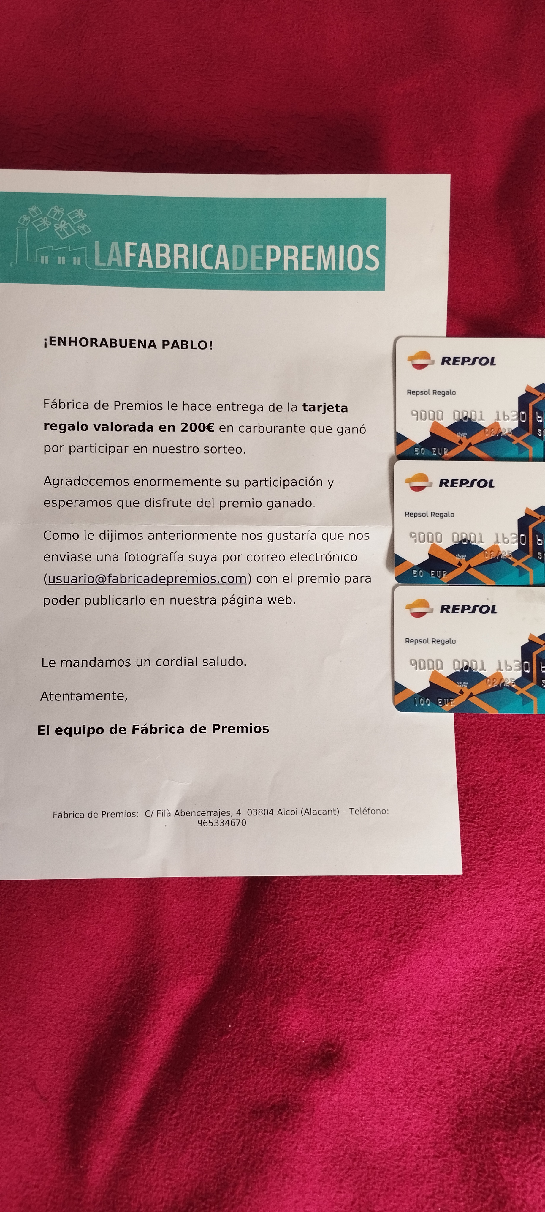 Pablo – SEVILLA Ganador de una tarjeta regalo de 200€